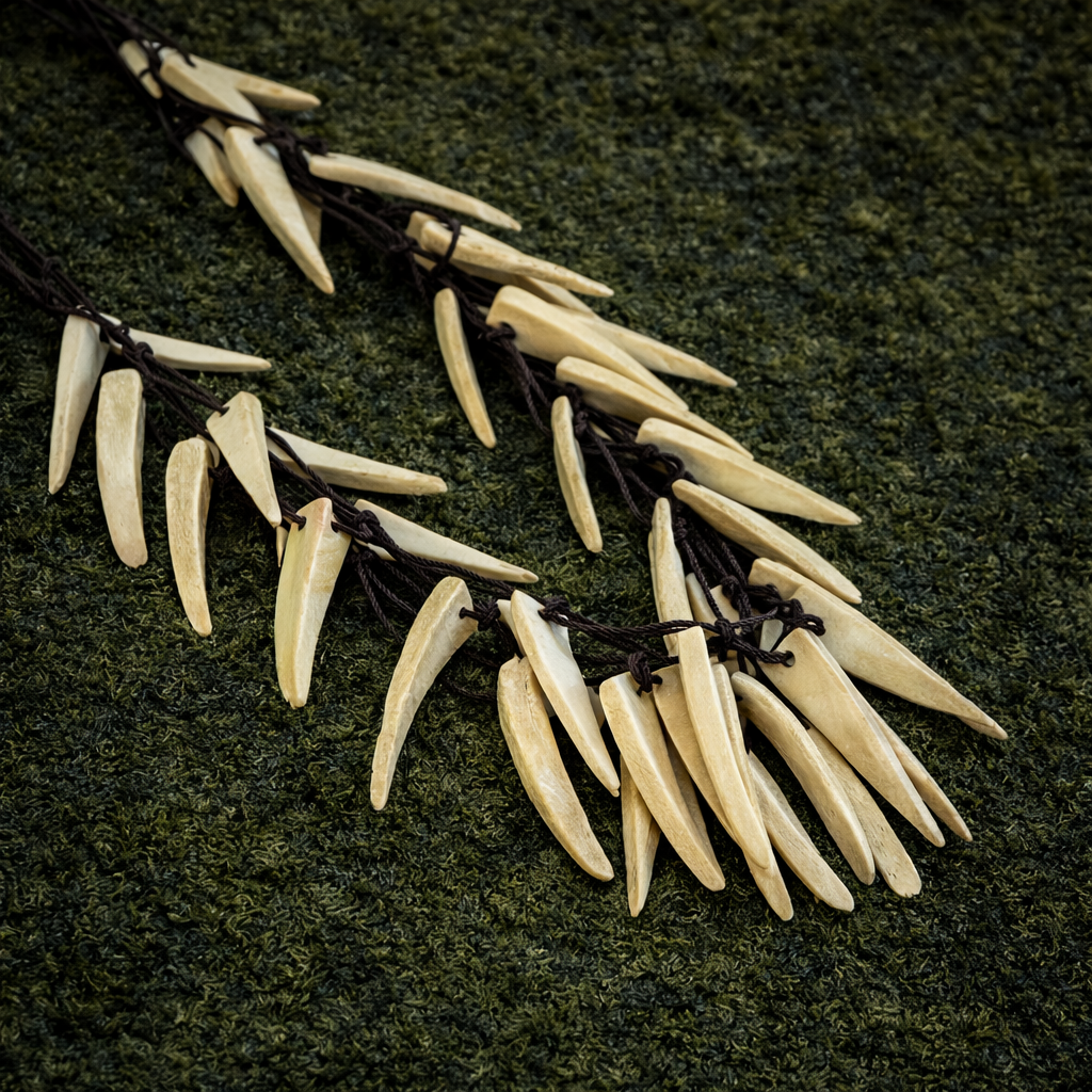 Natural wood spike necklace close-up
