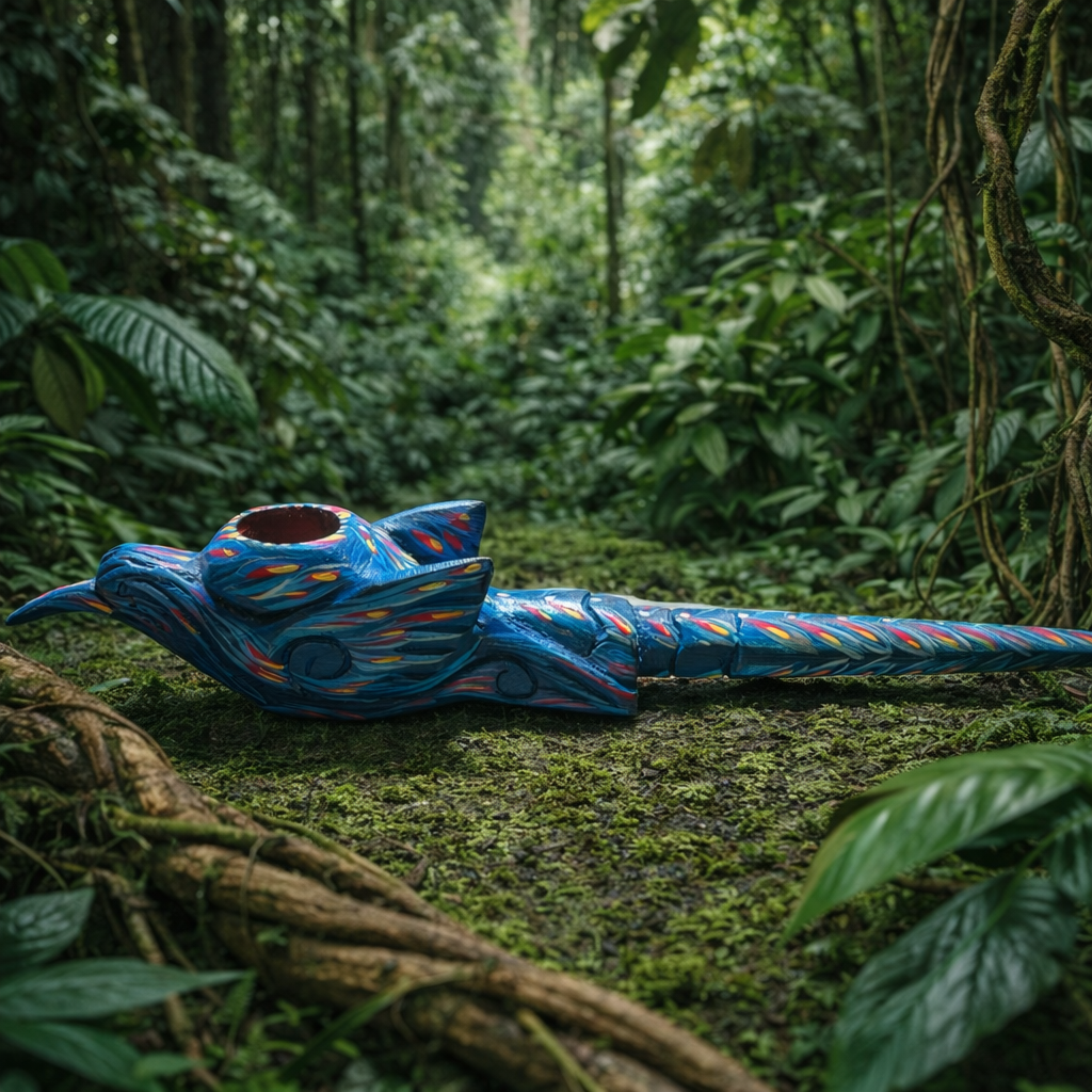 Hand carved Palo Sangre wood pipe Peru