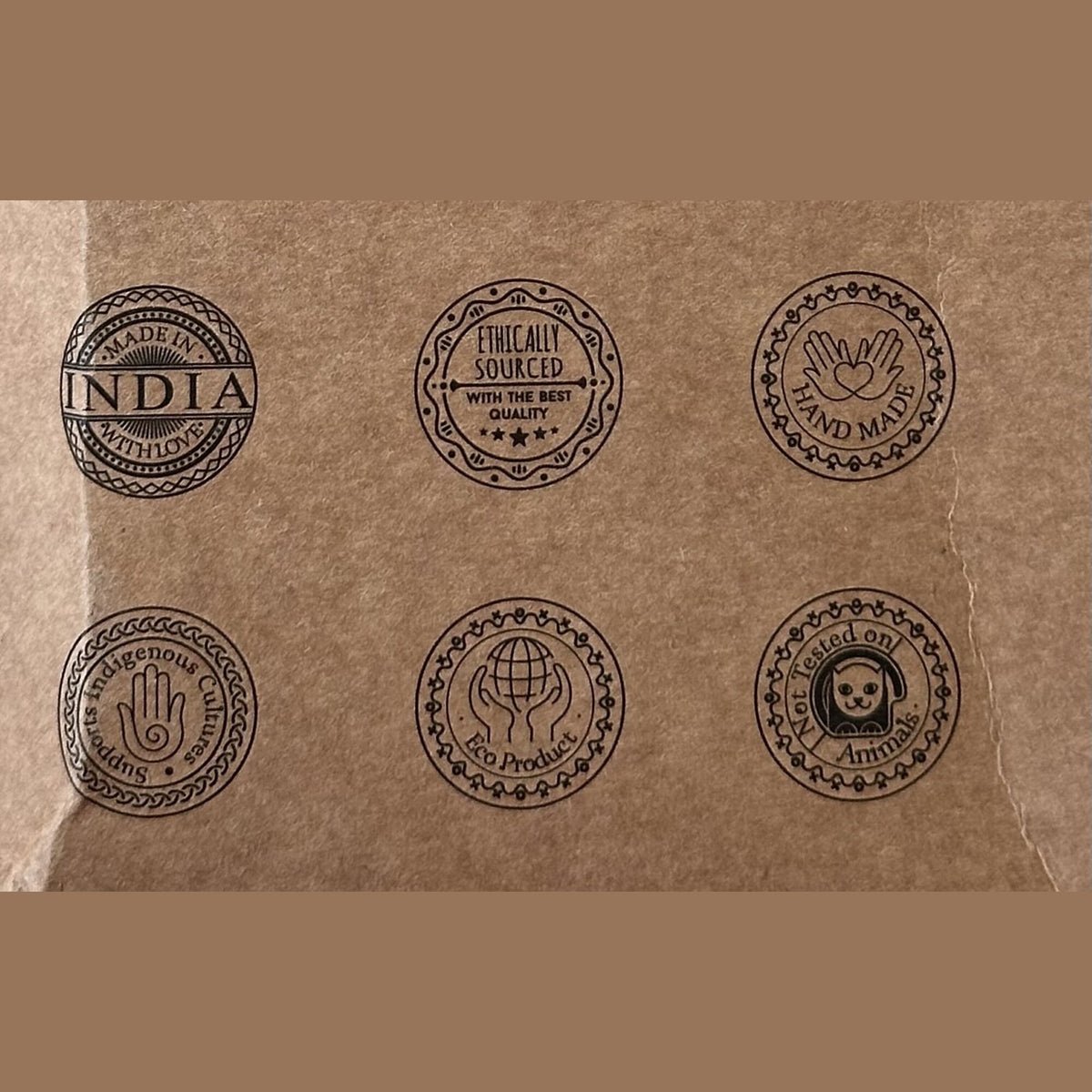 Banjara Copal incense packaging showing Made in India, ethically sourced, handmade and eco product symbols.