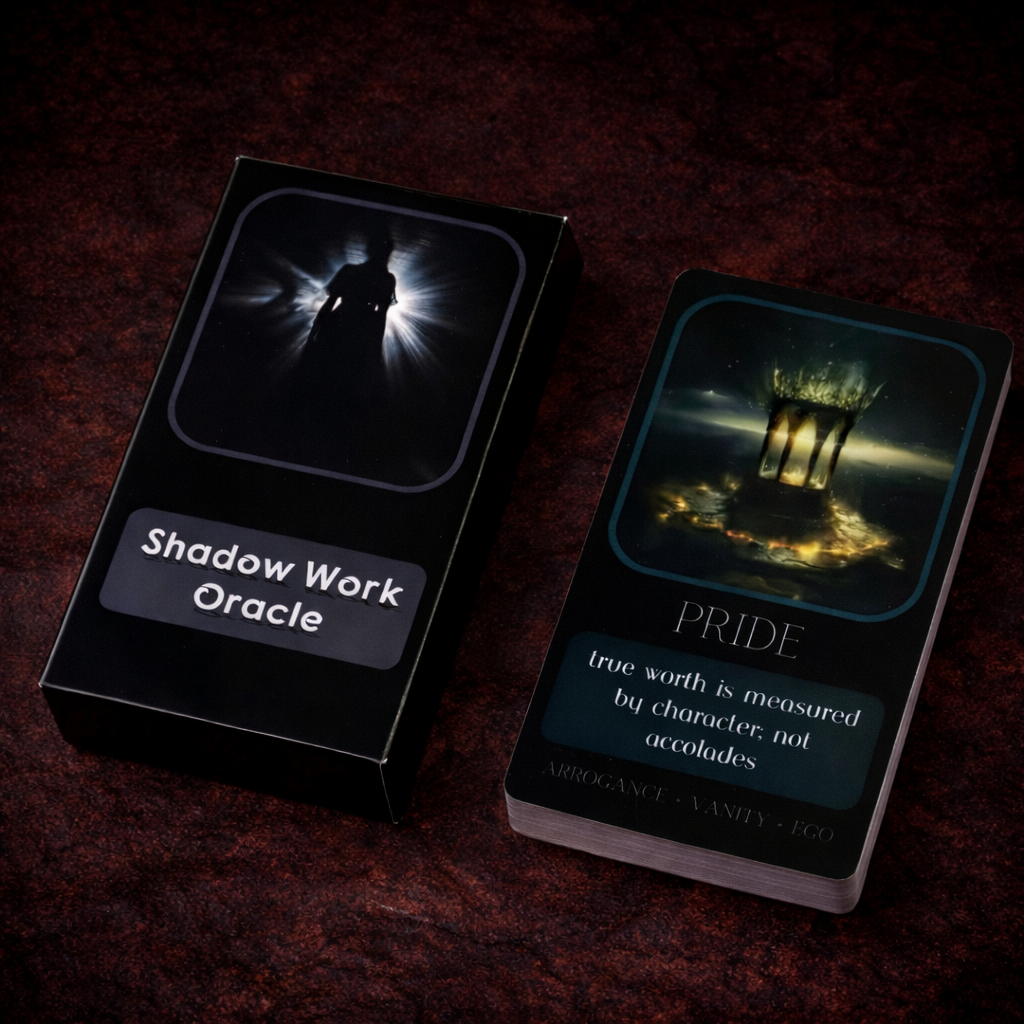 Soul Transformation Oracle Deck shown with a Shadow Work Oracle box and the Pride card.