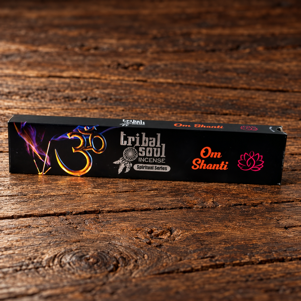 Tribal Soul Om Shanti incense sticks Spiritual Series black box with Om symbol and lotus design